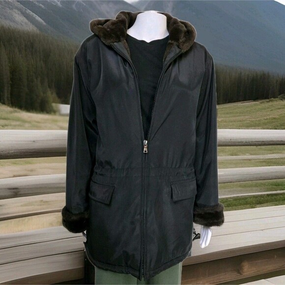 Andrew Marc New York Parka Cozy Faux Fur Lined Lodge Coat Black Women's S - Picture 2 of 15